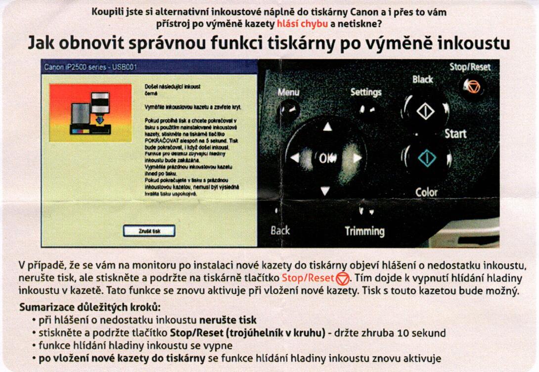 Návod vypnutí hladiny ink Canon