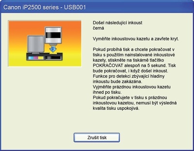Došel inkoust v tiskárně Canon